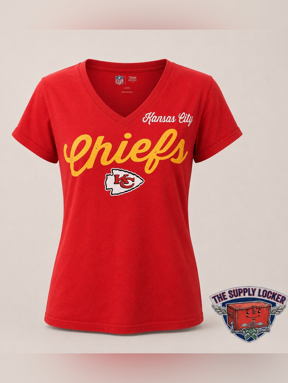Kansas City Chiefs Women’s XL Red V Neck NFL Team Apparel T Shirt